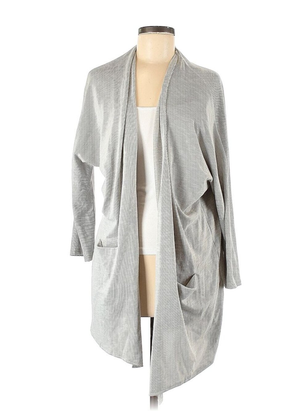 DONNI Light Gray and White Stripped Open Front Cardigan Size OSFA